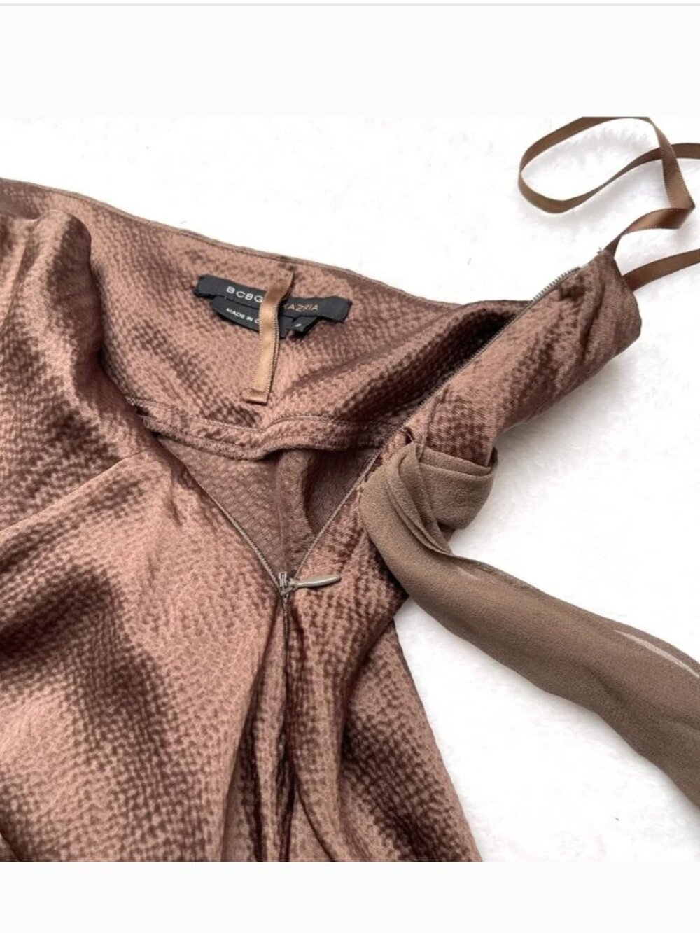 BCBGMaxazria 100% Silk halter chocolate Slip dress - Picture 8 of 12
